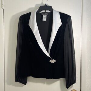 Alex Evenings Formal Black White Tuxedo Velvet Satin Dress Jacket XL 44" 46" Pl